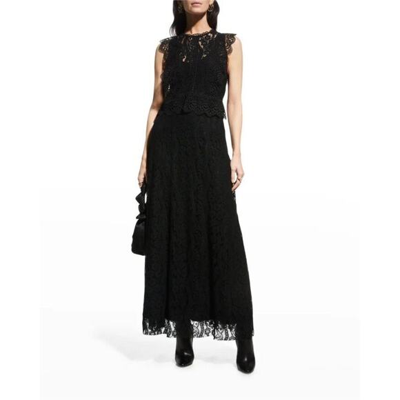 $298 Johnny Was Biya Black Peplum Lace Zanda Maxi Dress Small NEW